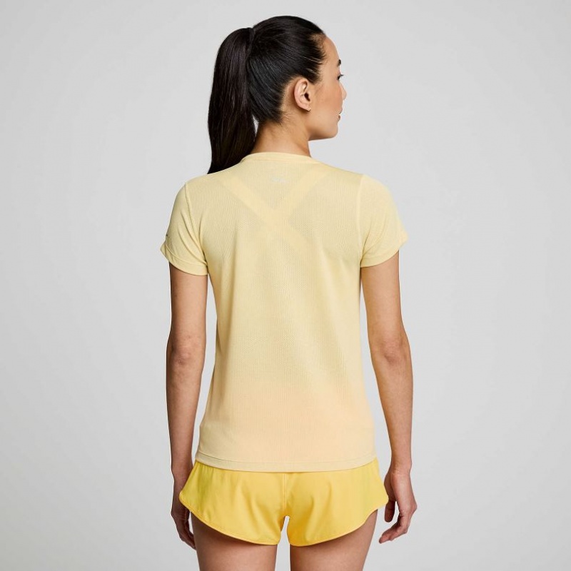 Yellow Women's Saucony Stopwatch Short Sleeve T-Shirt | AUS-VCUFK